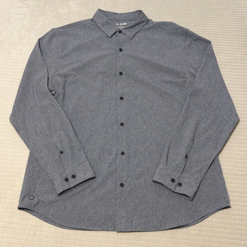 01.Algo Dress Shirt Mens XLarge Blue Performance Button Up